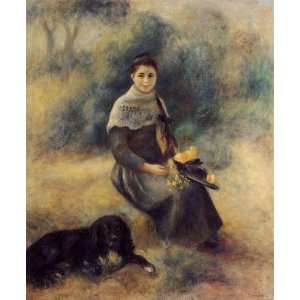  Oil Painting: Young Girl with a Dog: Pierre Auguste Renoir 