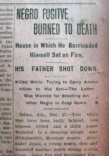 1906 newspaper NEGRO MAN LYNCHED   Nicholasville ALABAMA Marengo 