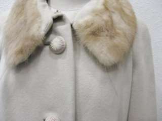 vtg 50s Cream Off White Mink Wool Ladies Coat  