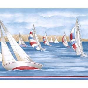  Blue and Red Nautical Sailboats Wallpaper Border Kitchen 