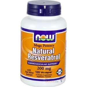  Now Natural Resveratrol 200mg, Mega Potency, 120 Vcap 