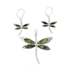  Fashion Jewelry ~ Silvertone Dragonfly Brown Abalone Antique 