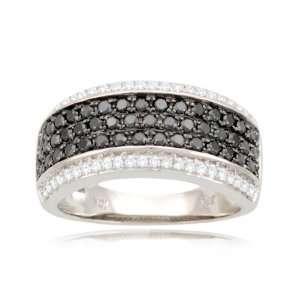 10k White Gold Band Style White and Black Diamond Ring (9/10 cttw, I J 