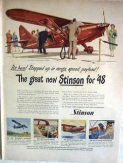 1948 Stinson Flying Station Wagon Airplane Print Ad  