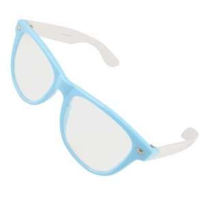   Blue Full Frame White Broad Temple Plano Glasses