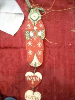 primitive country snowman christmas decoration door hanger hearts 40 