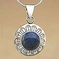 Sterling Silver Blue Moon Halo Lapis Lazuli Necklace (India)