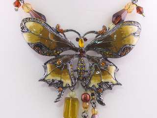 Topaz Color Crystal Butterfly Necklace Earrings s0301  
