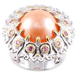 Michael Valitutti Two tone Peach Mabe Pearl and Pink Sapphire Ring (14 