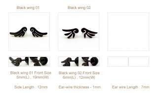 Black, Silver Angels Wings Stainless ST Stud Earrings  