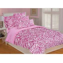 Microluxe Pink/ White Zebra Comforter Set  Overstock