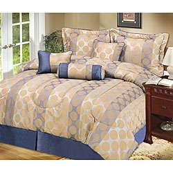Newport 7 piece Taupe and Blue Bedding Ensemble  