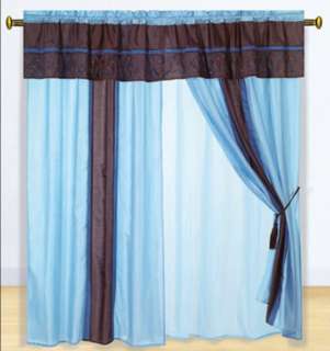 8PC Bellagio Faux Silk Embrodery Brown Blue Curtain Set  