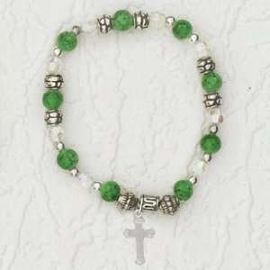  August Cross Charm Stretch Bracelet Green
