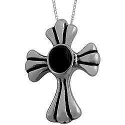 Sterling Silver Black Onyx Cross Necklace  