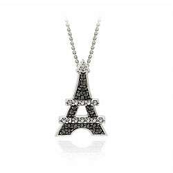 Sterling Silver Black Diamond Accent Eiffel Tower Necklace   