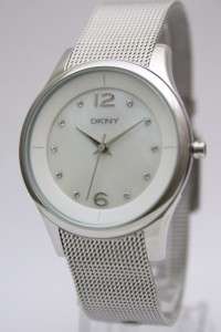 New DKNY Women Silver Mesh Mother Of Pearl Watch NY4916  