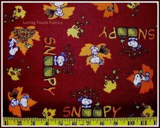 SNOOPY PEANUTS CARTOON CHARACTER FALL FUN LEAVES FABRIC BTY  