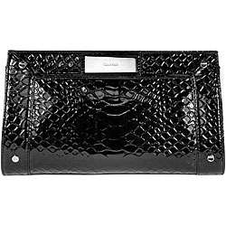 Calvin Klein Shiny Black Python Clutch Handbag  Overstock