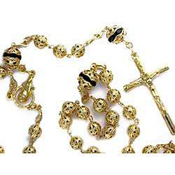 14k Goldplated Filigree Black Enamel Rosary Necklace (Mexico 