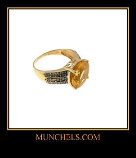 SOLID 10K YELLOW GOLD CITRINE & CHAMPAGNE DIAMOND RING  