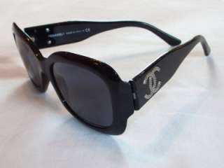 Chanel Black Silver CC Logo Sunglasses Classic Square Shape Plastic 