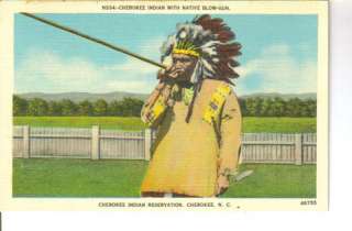 Cherokee Indian NC Blow gun Asheville postcard!  