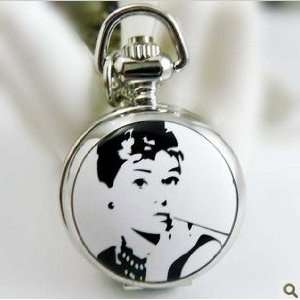 Audrey Hepburn Pendant Locket Pocket Watch Necklace Beautiful Lady 