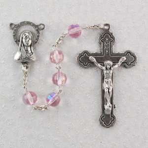 7mm Rose Pink Rosary, European Glass Beads, Includes Gift Box, Silver 