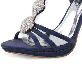 SHOEZY Blue dress evening satin rhinestone stiletto heel sandals Shoes 