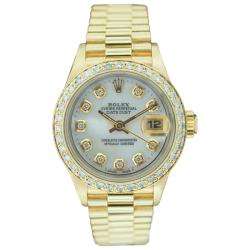   Rolex Womens President 18k Gold Diamond Dial Watch  