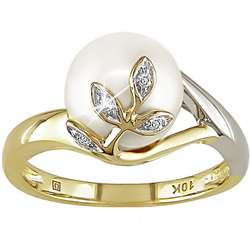 10k Two tone Gold Freshwater Pearl and Diamond Ring (9 10 mm 