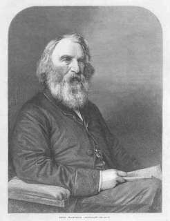 USA: Henry Wadsworth LONGFELLOW. Old Antique Print.1869  