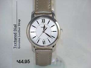   Timex Classics WOMEN Textured Dial PEWTER leather strap Roman Number
