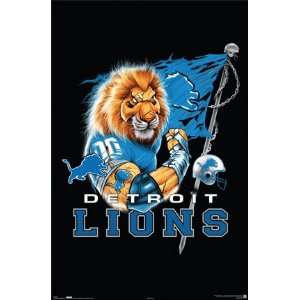  Detroit Lions Poster 22.5X34 Nfl Cartoon Lion 4109