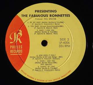 PRESENTING THE FABULOUS RONETTES LP 4006 MEGA RARE 1ST PRESSING WITH 