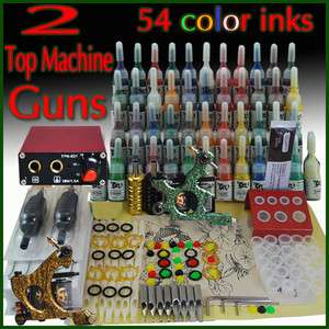 Tattoo Kit Supplies 54 Ink 2 Machine Gun Power Tip D168  
