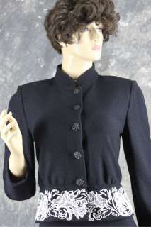 St John Collection White black embellished knit skirt suit jacket 