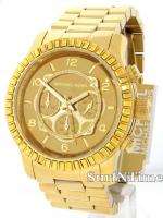  Michael Kors Mens Gold Tone Steel Bracelet Crystal Chronograph Watch 