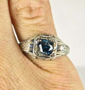   Sterling Silver .90ct Stunning Blue Diamond Solitaire Ring 3.9g  