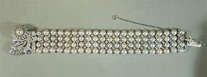 Ladys 14 Karat White Gold, White Pearl and Diamond Vintage Bracelet 