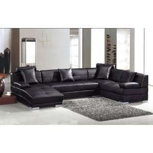    Modern Black Leather Sectional Sofa Set Black