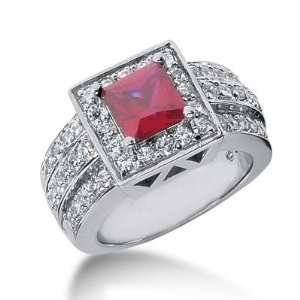  1.95 Ct Diamond Ruby Ring Engagement Princess Cut Pave 