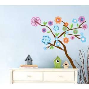  Kids tree vinyl wall decal with flowers and leaves 
