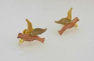 Unusual Antique Black Hills Gold Bird Earrings  