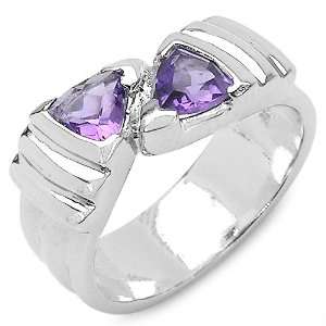  0.90 Carat Genuine Amethyst Sterling Silver Ring: Jewelry