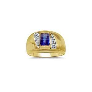  0.04 Cts Barrel Synthetic Sapphire Mens Ring in 14K Yellow 