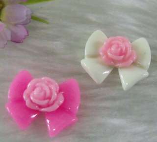 55pcs resin pink nice Butterfly bow flatback free ship #2F111  