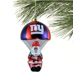 New York Giants Parachute Santa Claus Blown Glass Ornament  