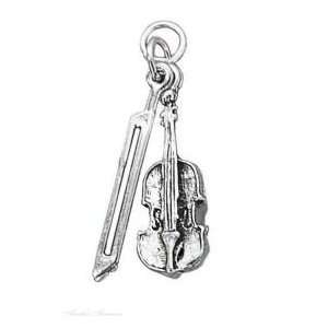   Silver 3D Violin Or Cello A Bow Musical Instrument Charm: Jewelry